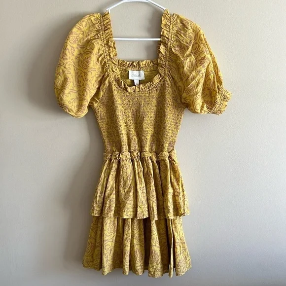 Cleobella Luna Smocked Mini Dress Camellia Yellow - Picture 5 of 14